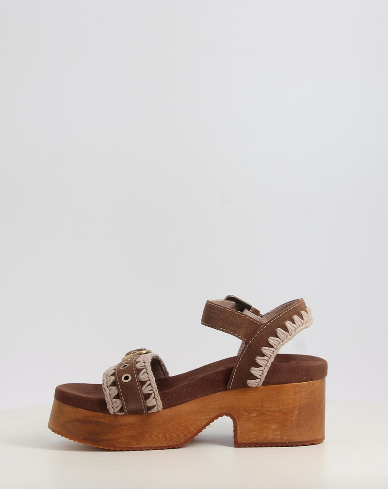 Sandali MOU HIGH HEEL WOOD CLOG BUCKLE marrone