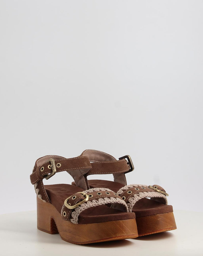Sandali MOU HIGH HEEL WOOD CLOG BUCKLE marrone