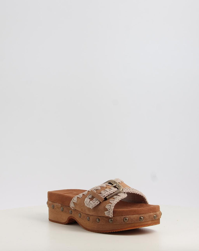 Sandali MOU LOW HEEL WOOD CLOG WITH BUCKLE cuoio