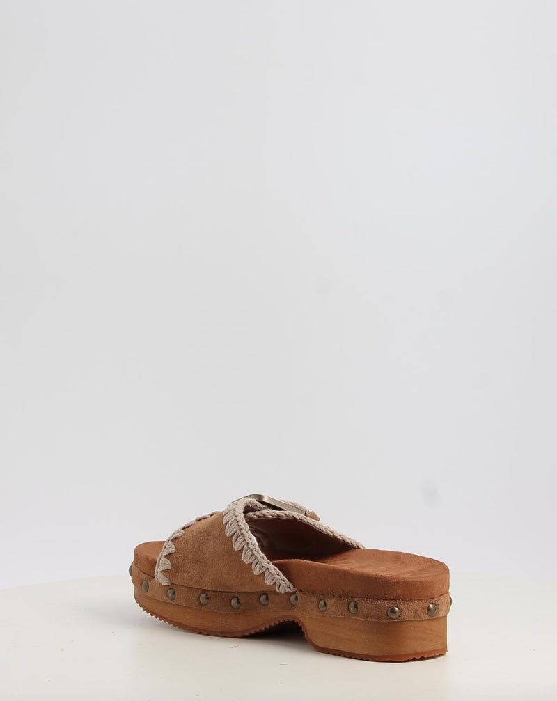 Sandali MOU LOW HEEL WOOD CLOG WITH BUCKLE cuoio