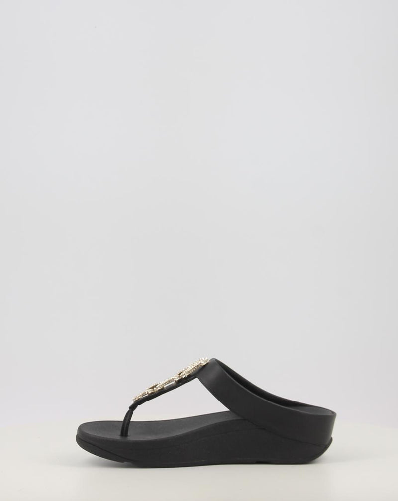 Sandali FITFLOP FINO CRYSTAL-CHAIN LEATHER TOE-POST SANDALS nero